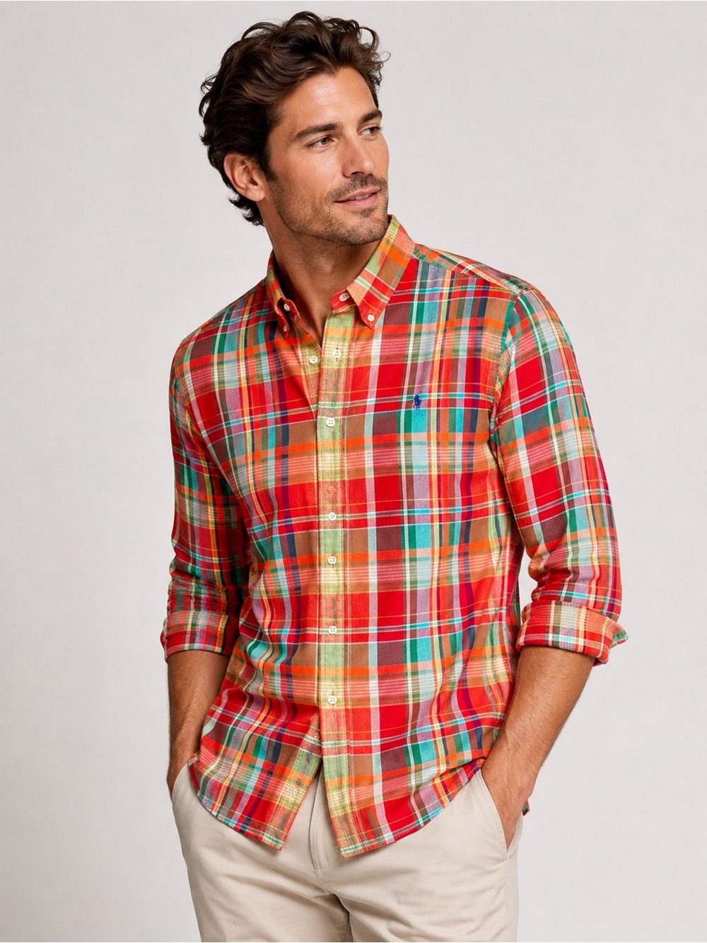 Polo Ralph Lauren Shirt Men’s Multicolor Plaid Classic Fit Size L Button-Down